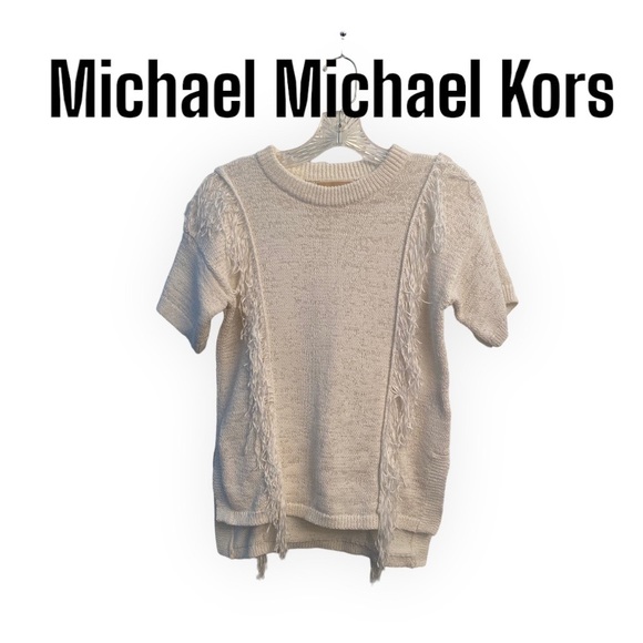 Michael Michael Kors White Short Sleeve Fringe Sweater XS - Picture 1 of 9